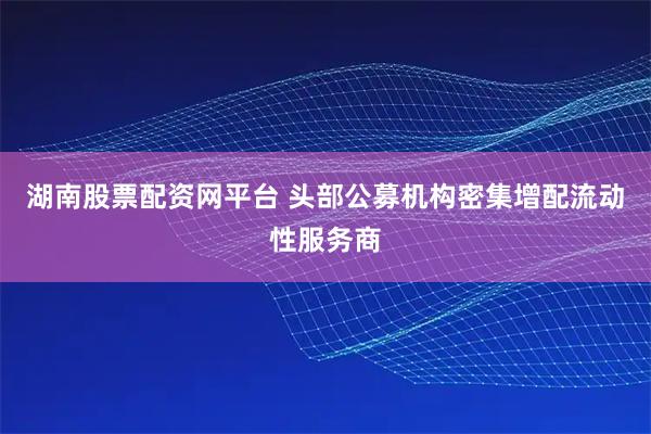 湖南股票配资网平台 头部公募机构密集增配流动性服务商