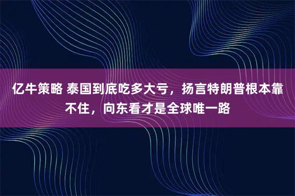 亿牛策略 泰国到底吃多大亏，扬言特朗普根本靠不住，向东看才是全球唯一路